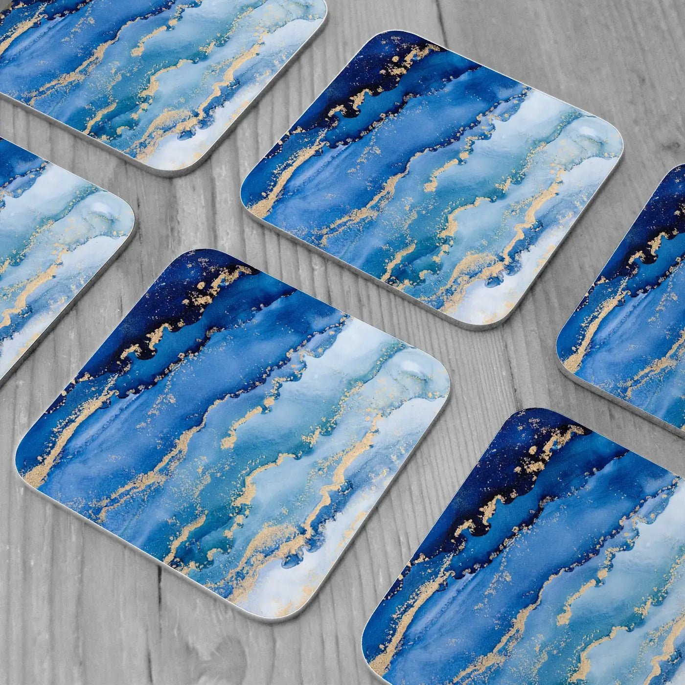 Blue Ombre Marble Coaster Set