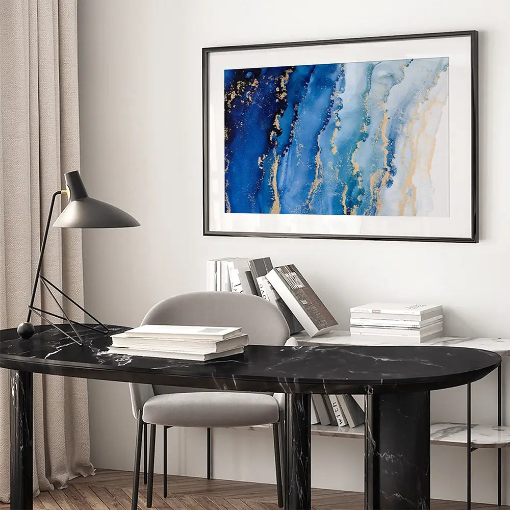 Blue Ombre Marble Framed Art Print