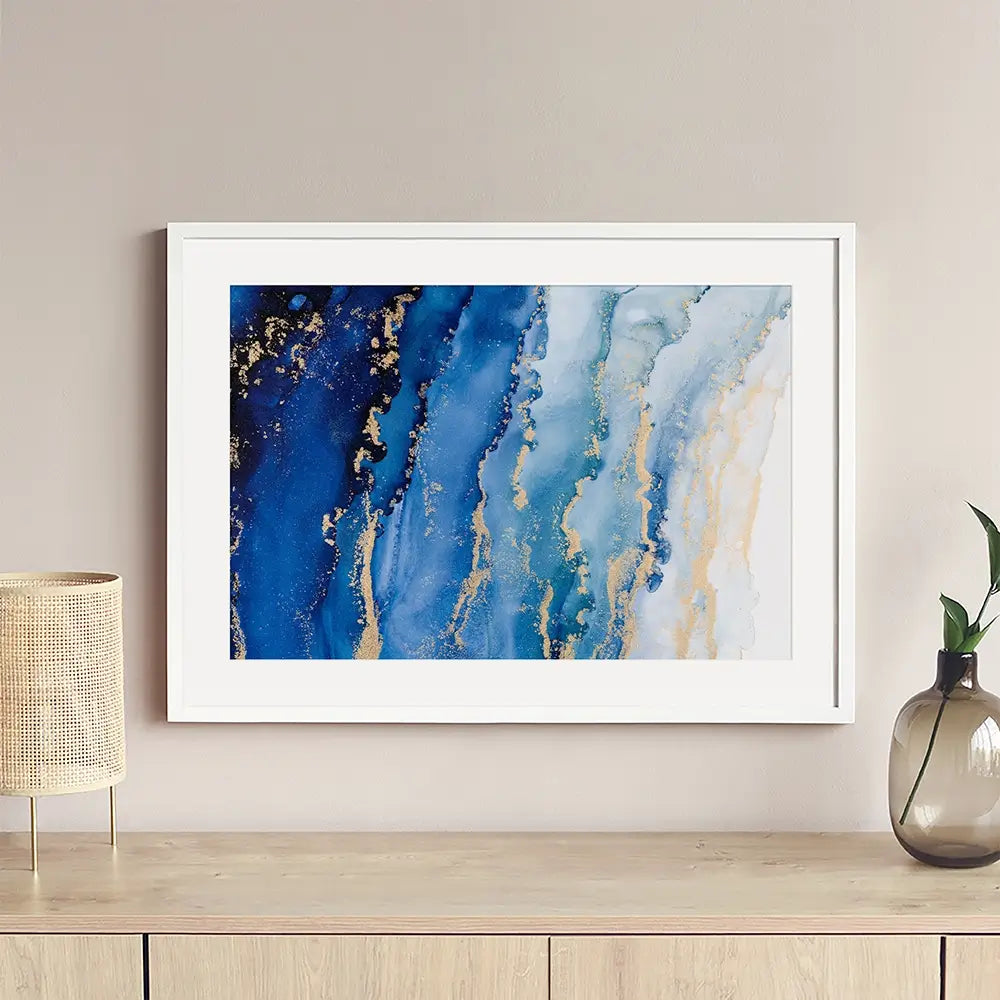 Blue Ombre Marble Framed Art Print