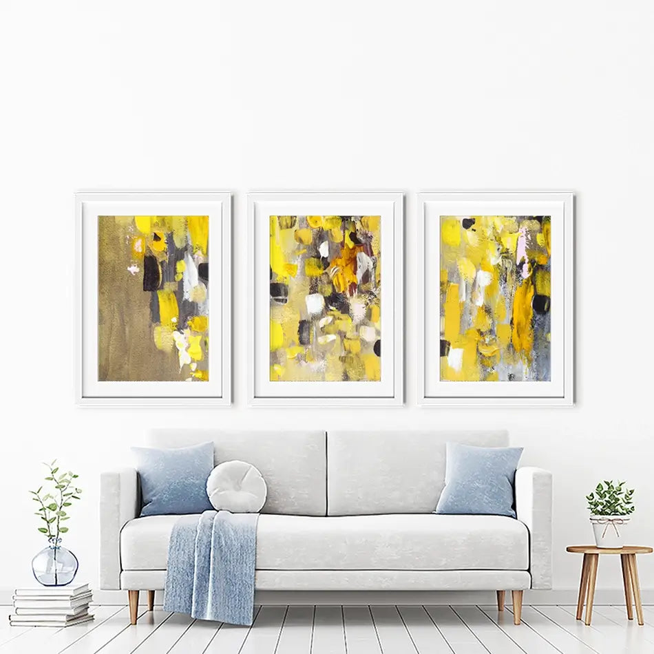 Yellow Abstract Framed Art Print Trio