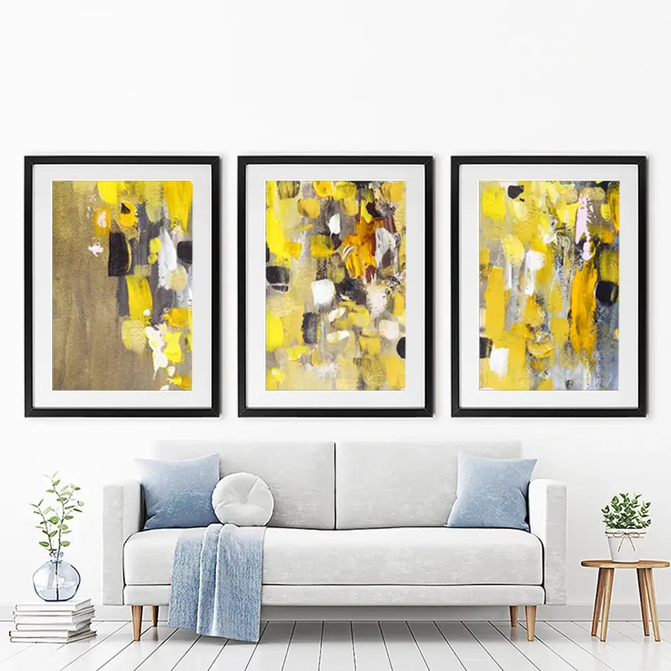 Yellow Abstract Framed Art Print Trio