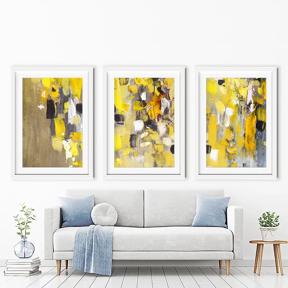 Yellow Abstract Framed Art Print Trio