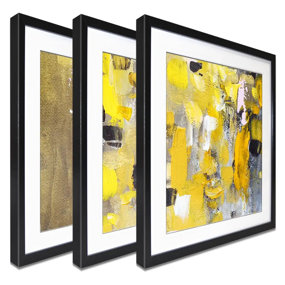 Yellow Abstract Framed Art Print Trio