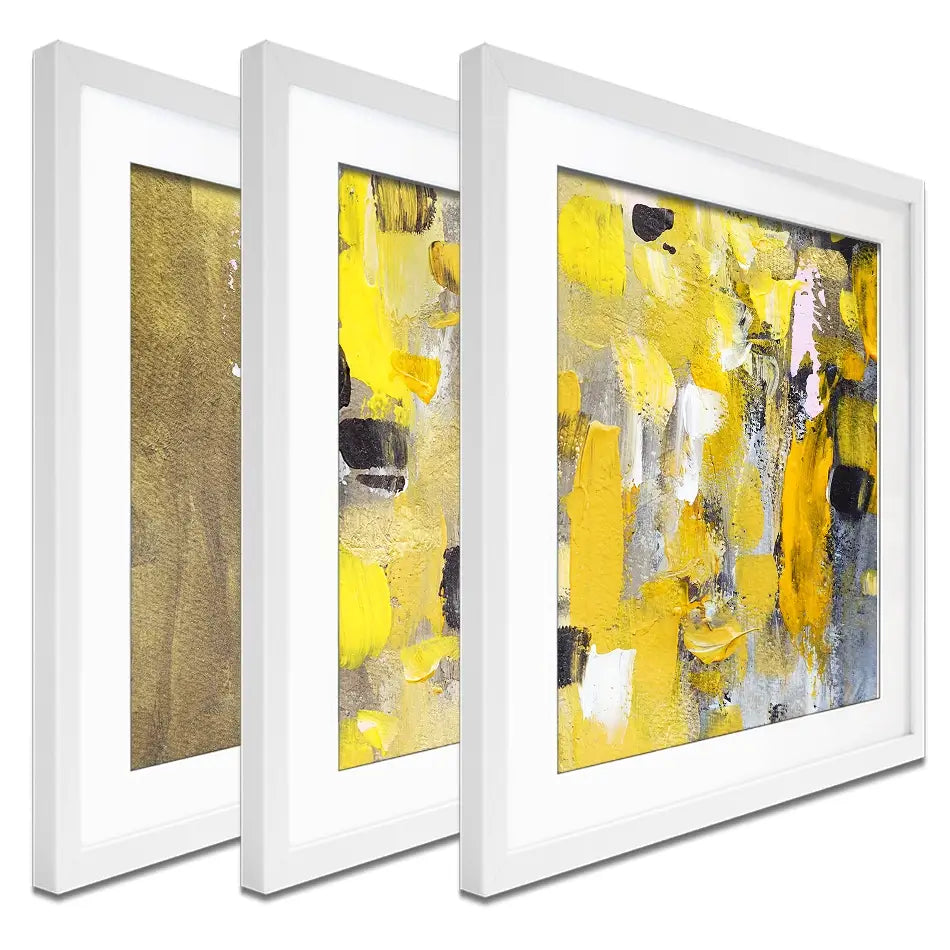 Yellow Abstract Framed Art Print Trio