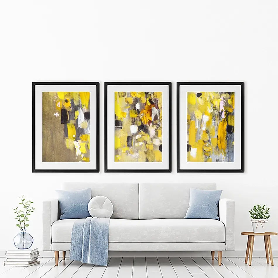 Yellow Abstract Framed Art Print Trio