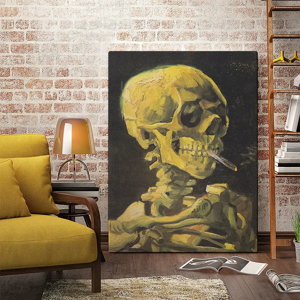 Skull Of A Skeleton With A Burning Cigarette Canvas Print