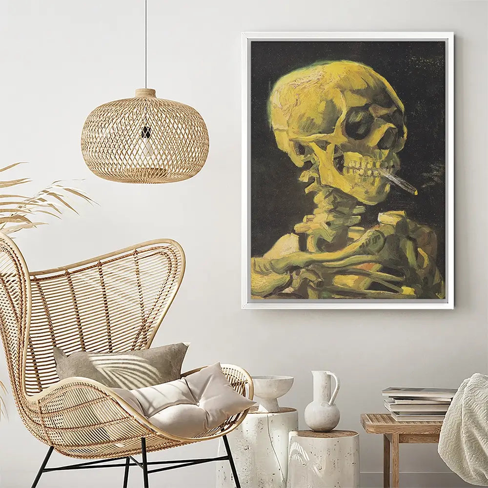 Skull Of A Skeleton With A Burning Cigarette Canvas Print