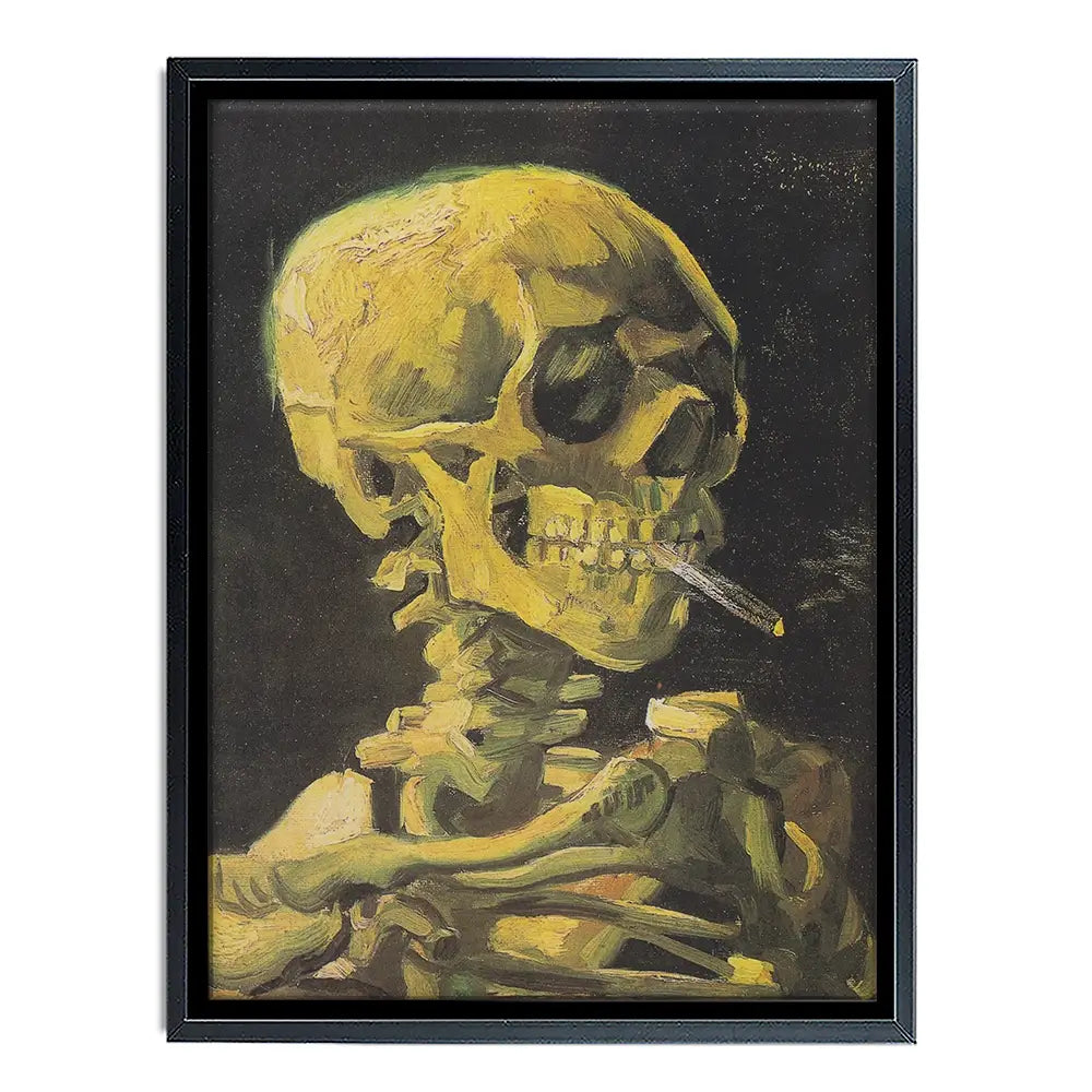 Skull Of A Skeleton With A Burning Cigarette Canvas Print