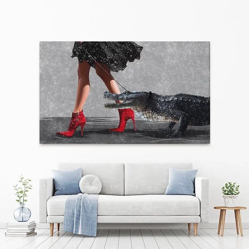 Woman With Crocodile Canvas Print