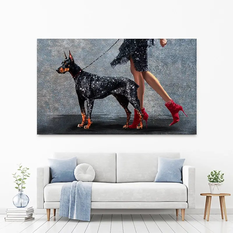 Woman With Doberman Canvas Print