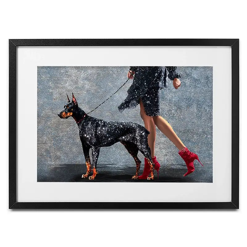 Woman With Doberman Framed Art Print