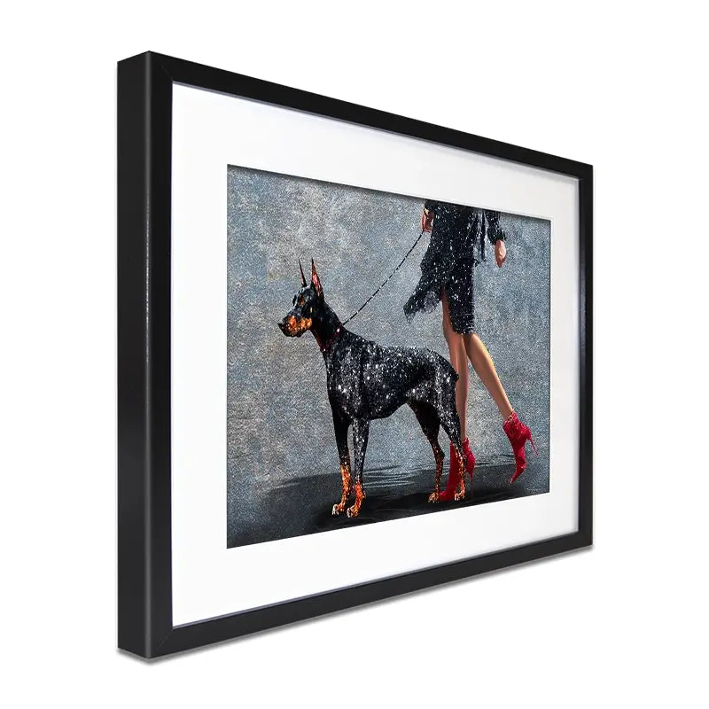 Woman With Doberman Framed Art Print