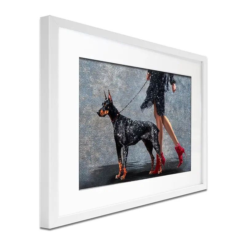 Woman With Doberman Framed Art Print