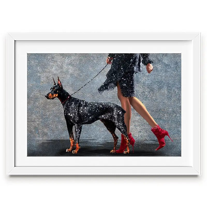 Woman With Doberman Framed Art Print