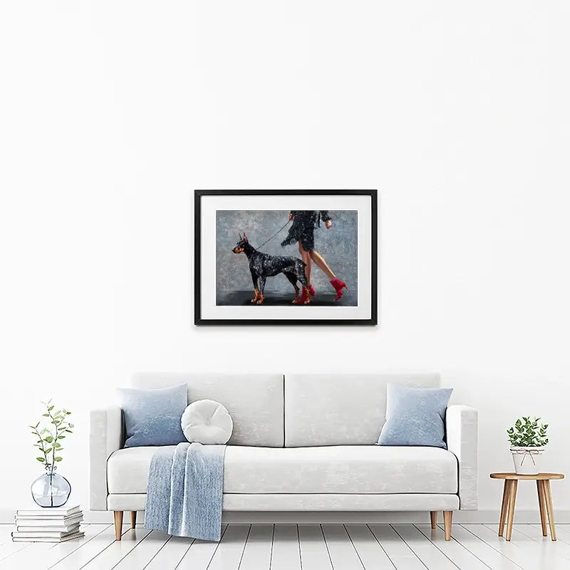 Woman With Doberman Framed Art Print