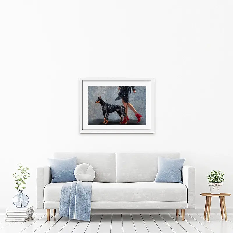 Woman With Doberman Framed Art Print