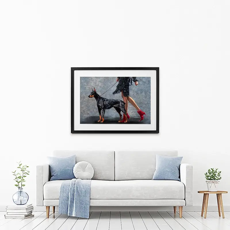 Woman With Doberman Framed Art Print