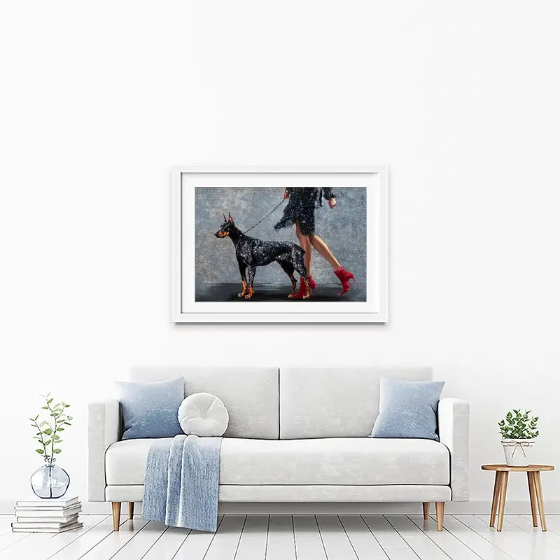 Woman With Doberman Framed Art Print