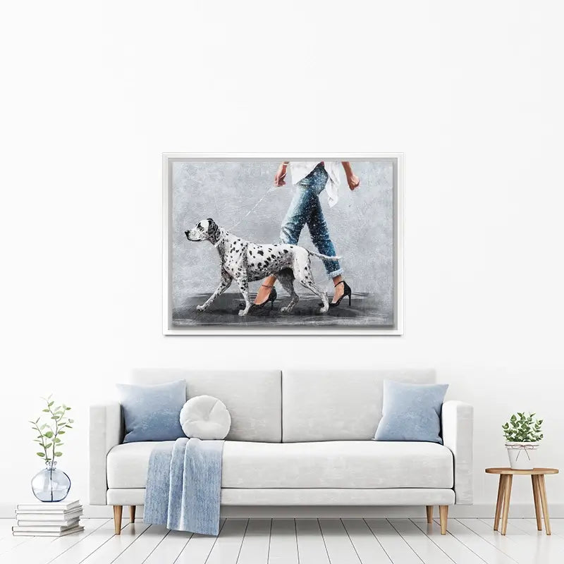 Woman With Dalmation Canvas Print