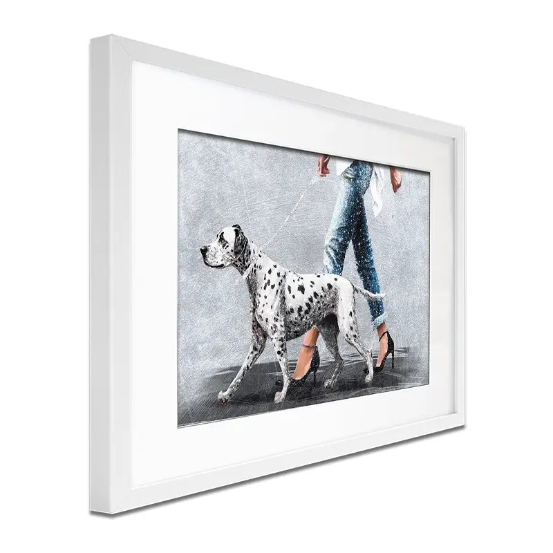 Woman With Dalmation Framed Art Print