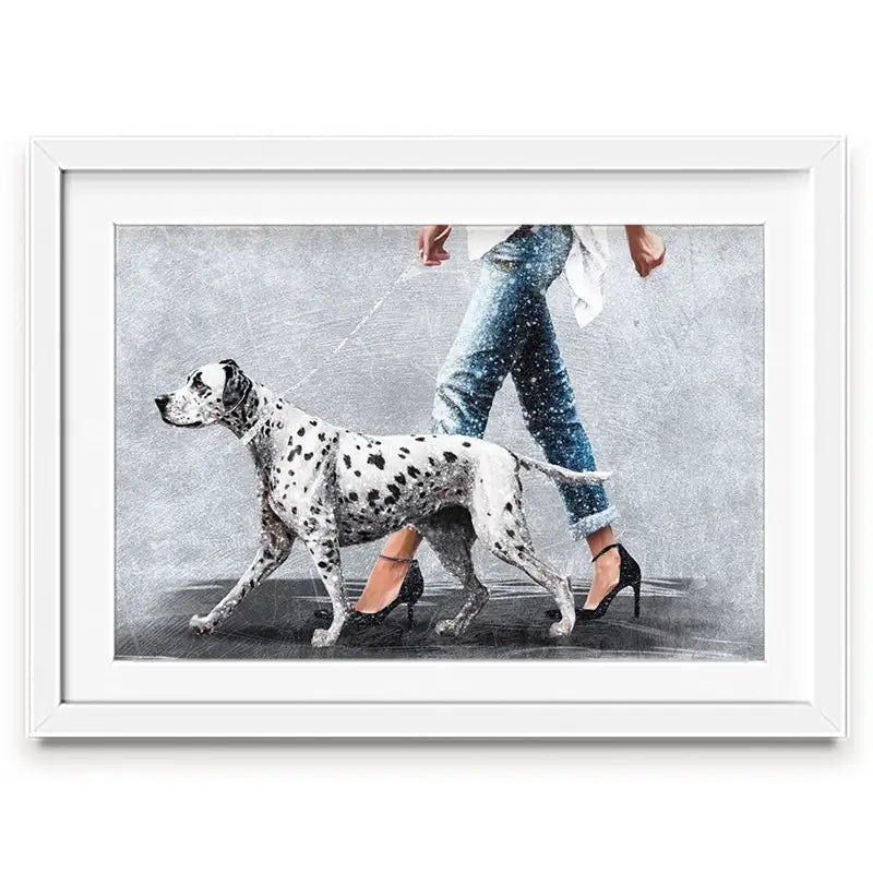 Woman With Dalmation Framed Art Print