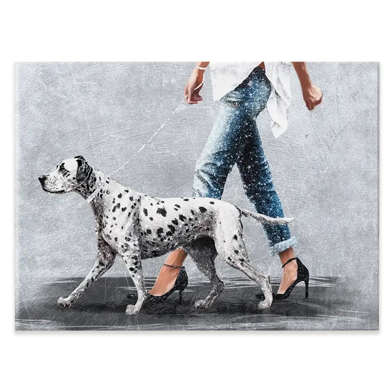 Woman With Dalmation Canvas Print