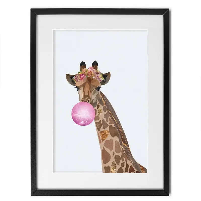 Bubblegum Giraffe Framed Art Print