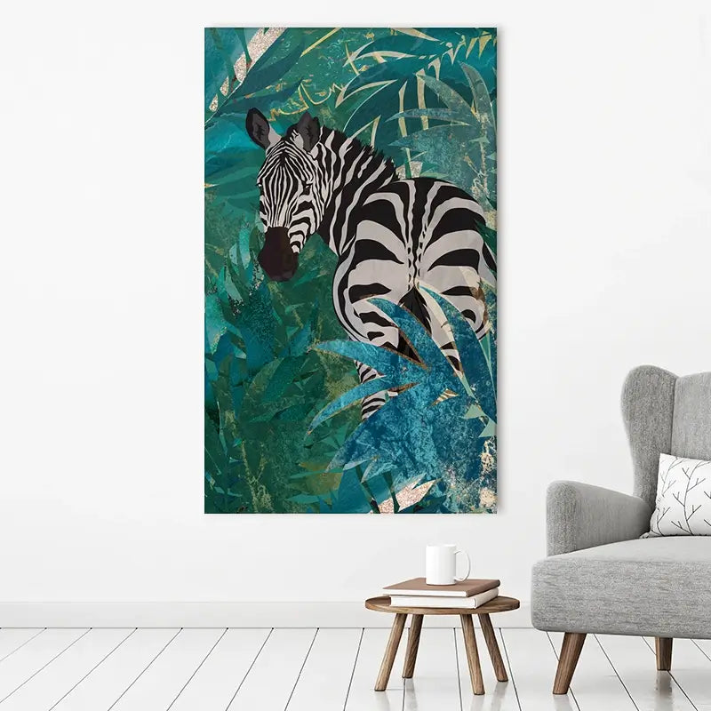 Zebra In The Jungle Canvas Print