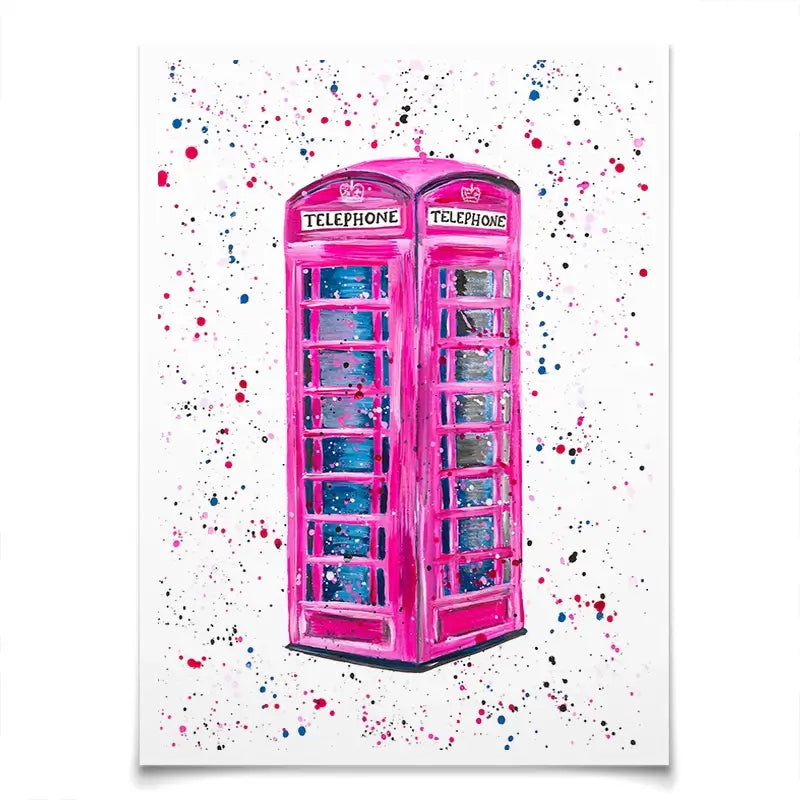 Retro Pink Telephone Box Art Print