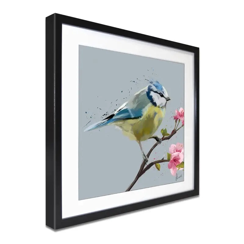 Bluetit And Flowers Framed Art Print