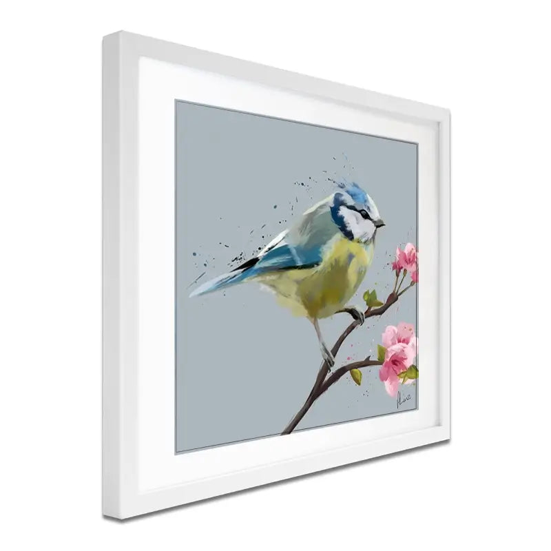 Bluetit And Flowers Framed Art Print