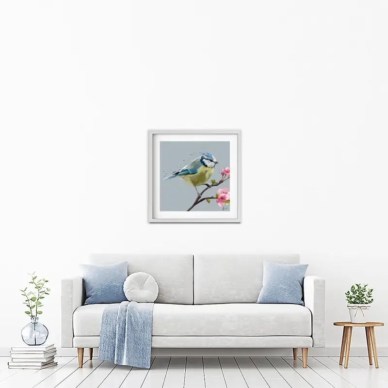 Bluetit And Flowers Framed Art Print