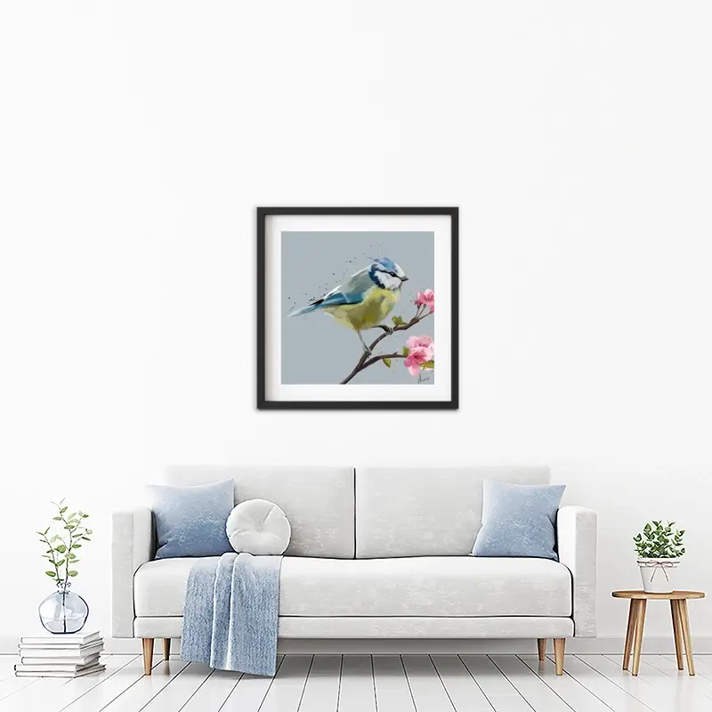 Bluetit And Flowers Framed Art Print