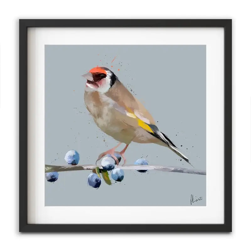 Goldfinch And Berries Framed Art Print