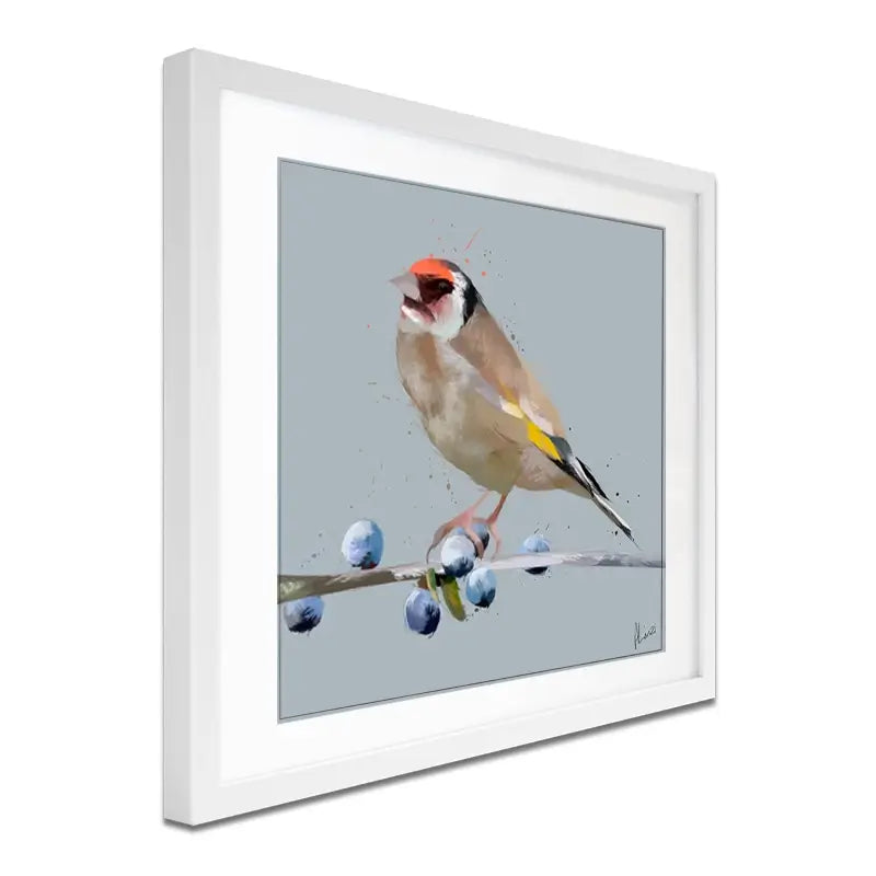 Goldfinch And Berries Framed Art Print