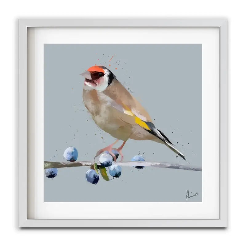 Goldfinch And Berries Framed Art Print