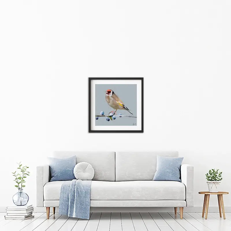 Goldfinch And Berries Framed Art Print