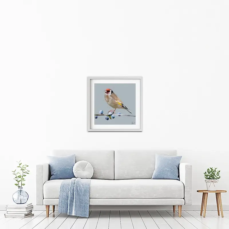 Goldfinch And Berries Framed Art Print