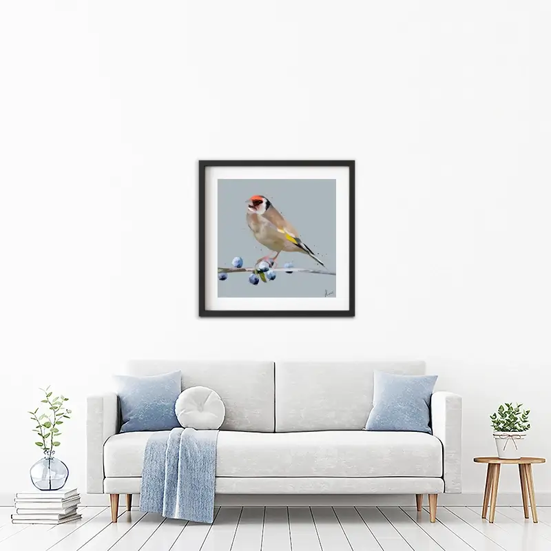 Goldfinch And Berries Framed Art Print