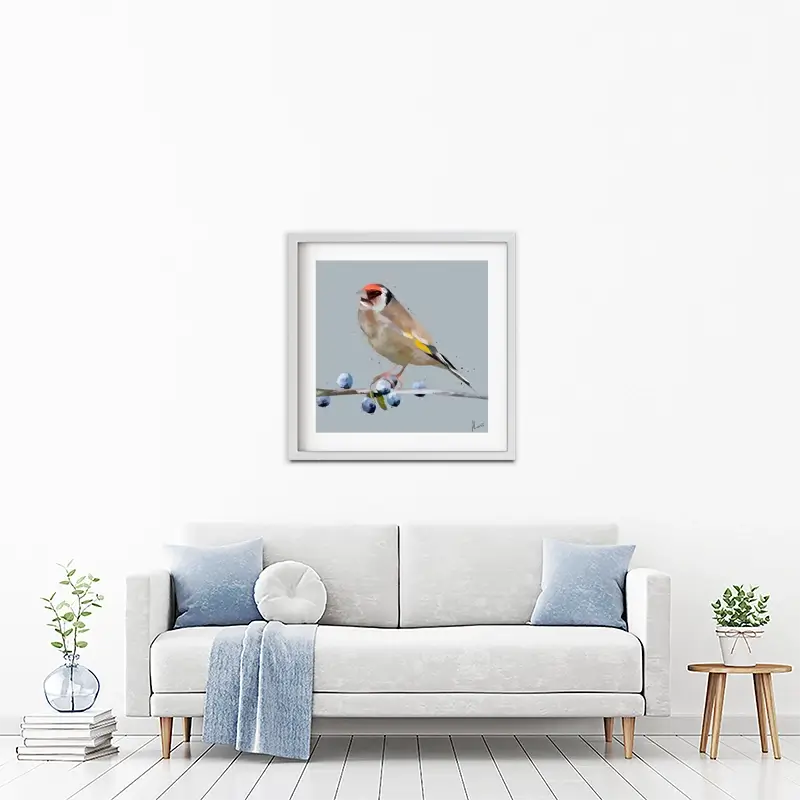 Goldfinch And Berries Framed Art Print