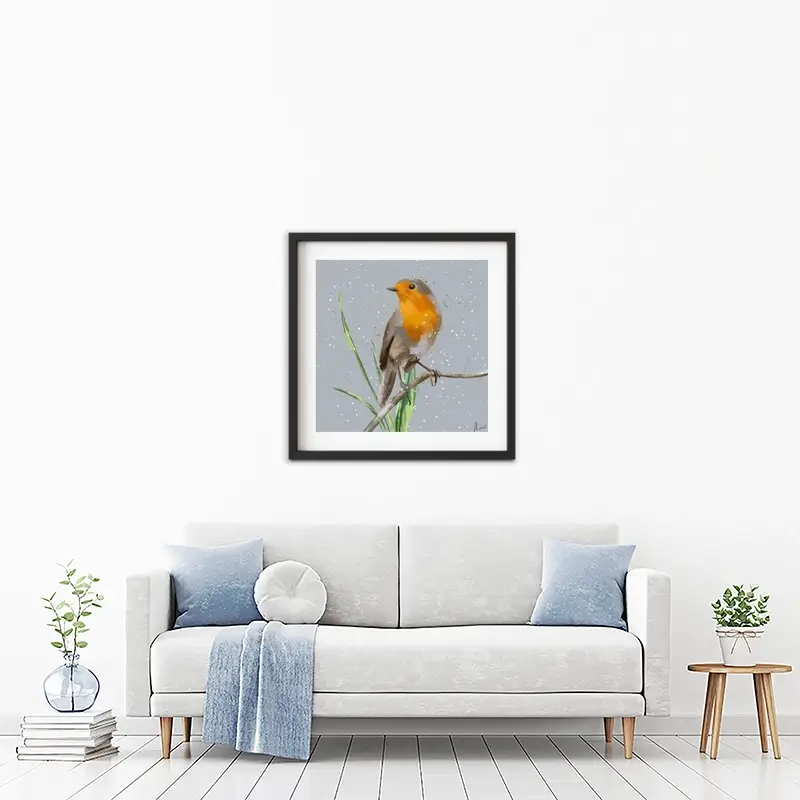 Robin In The Snow Framed Art Print