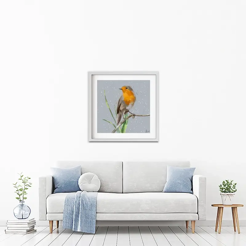 Robin In The Snow Framed Art Print