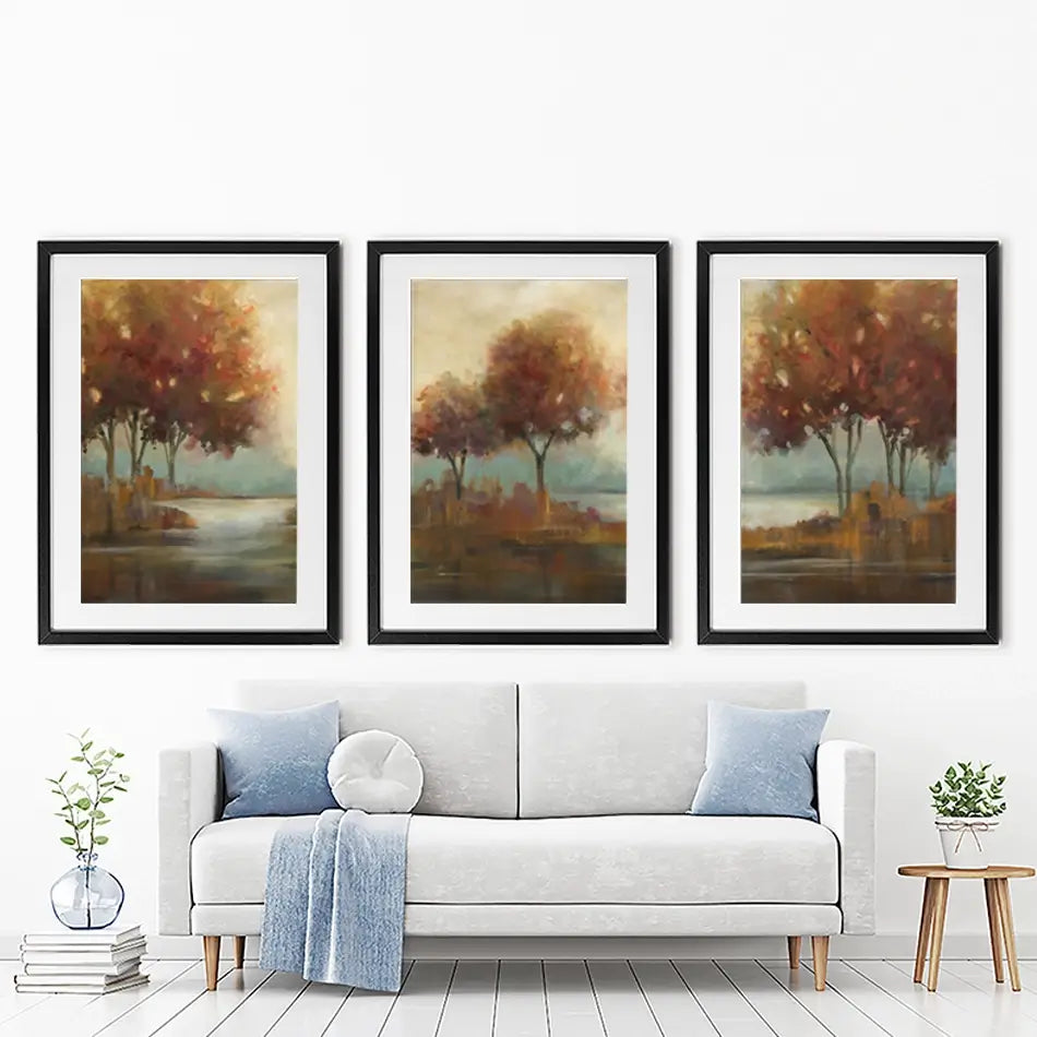 Autumn Lakeside Framed Art Print Trio