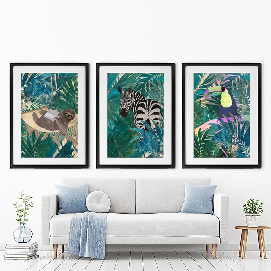 Animals In The Jungle Framed Art Print Trio