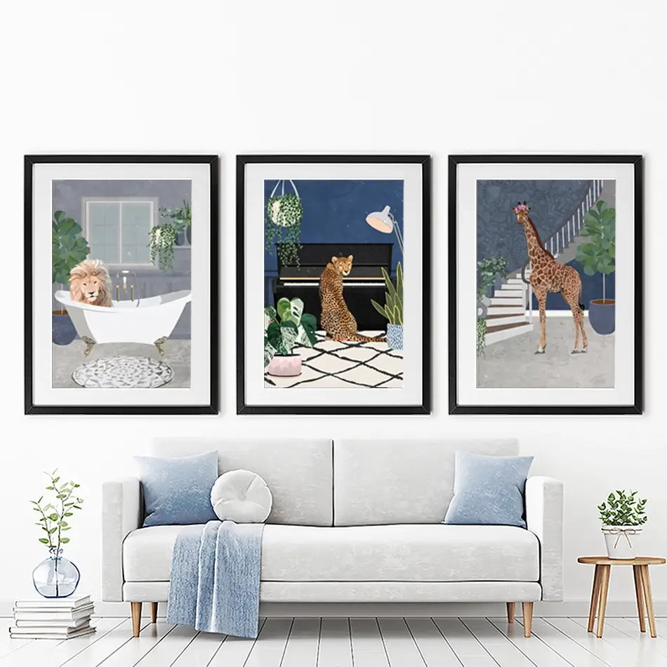 Animals In The House Framed Art Print Trio