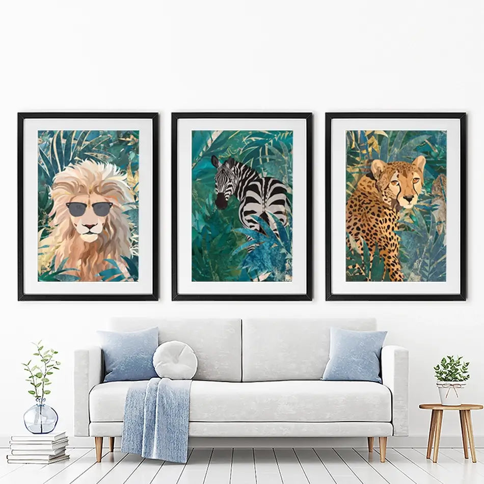 Animals In The Jungle 2 Framed Art Print Trio