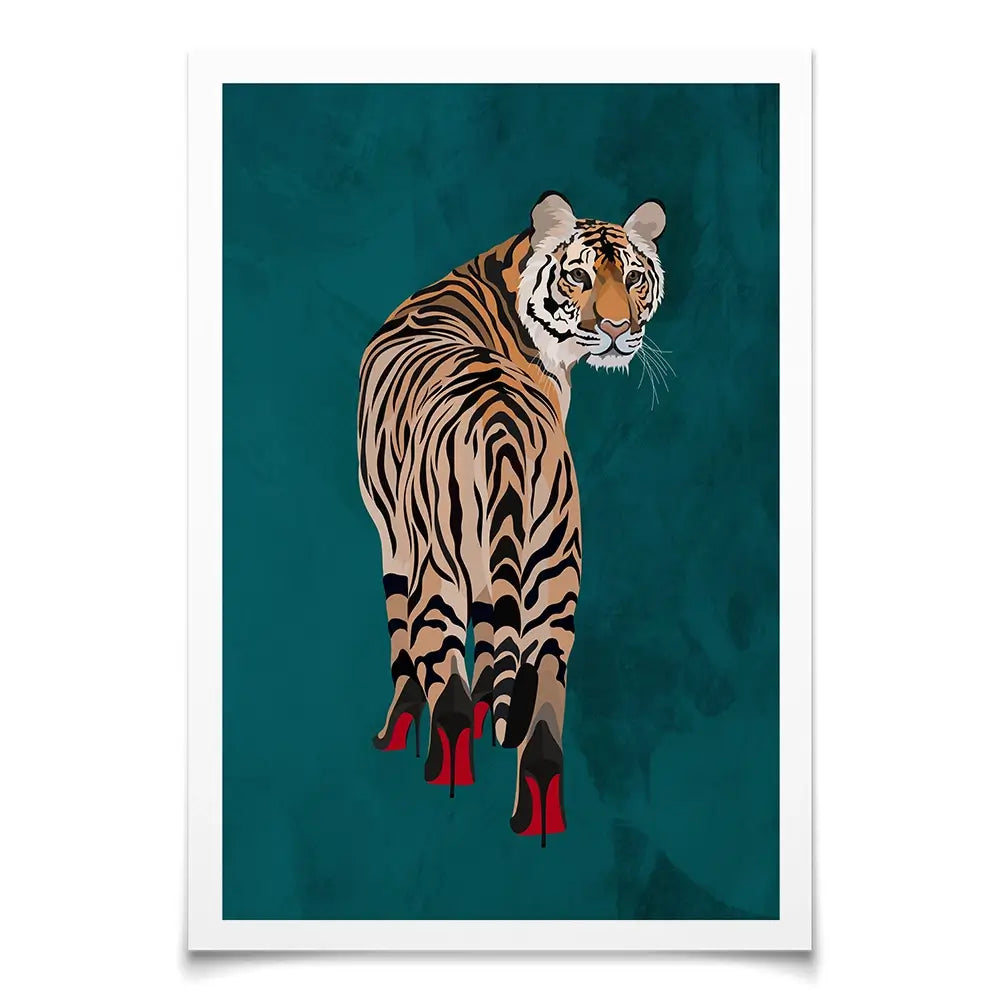 Turquoise Tiger Wearing Heels Art Print