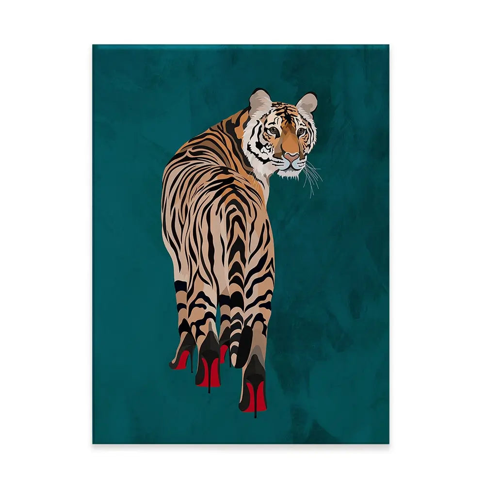 Turquoise Tiger Wearing Heels Canvas Print