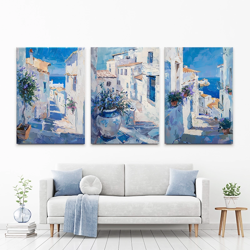 Blue Flowers In Mallorca Trio Canvas Print