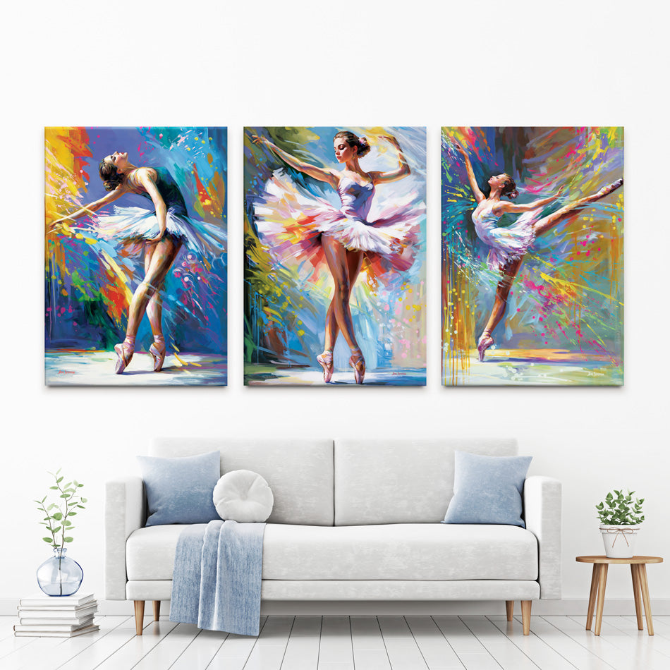 Colourful Ballerinas Trio Canvas Print